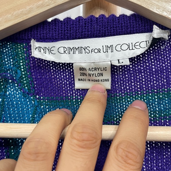 Vintage Anne Crimmins for Umi Collection Purple Cardigan Large Plaid Checked - Picture 4 of 5